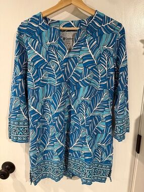 Coolibar Blue and Turquoise Leaf-Print Tunic